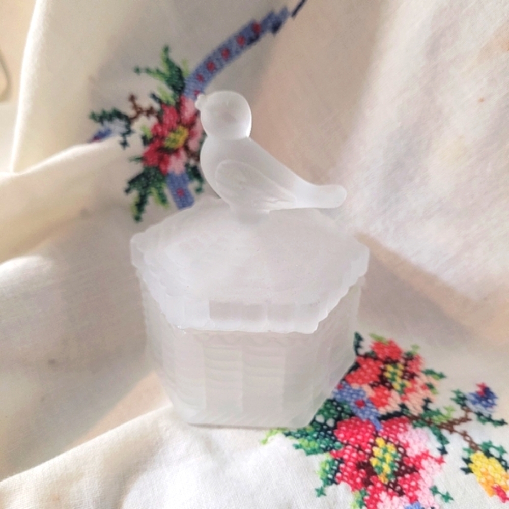 4/$26 Glass Trinket Dish w/ Bird Decor